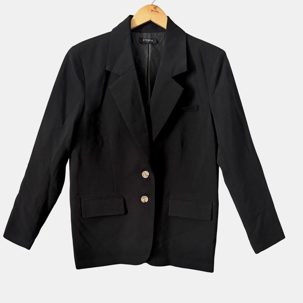 Storia Anthropologie Women Sz Sm Black Two Button Tailored Blazer Layering Chic